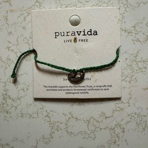 Pura Vida Green Bracelet with Silver Sloth Charm